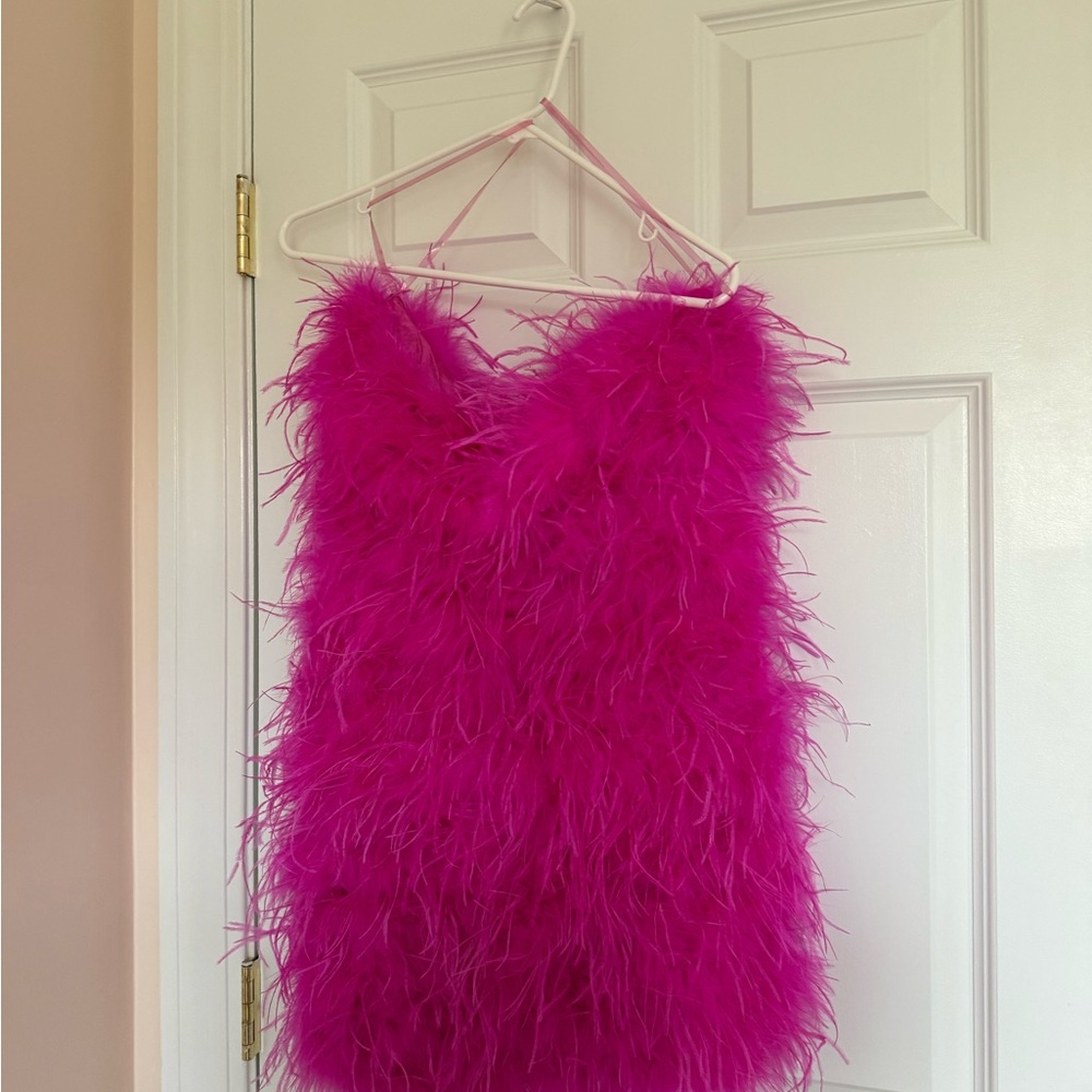 Fashion Nova Fuchsia Feather Mini Dress